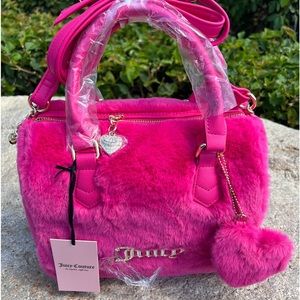 Viral Juicy Couture Free Love Fluffy Fur Hot PINK Satchel